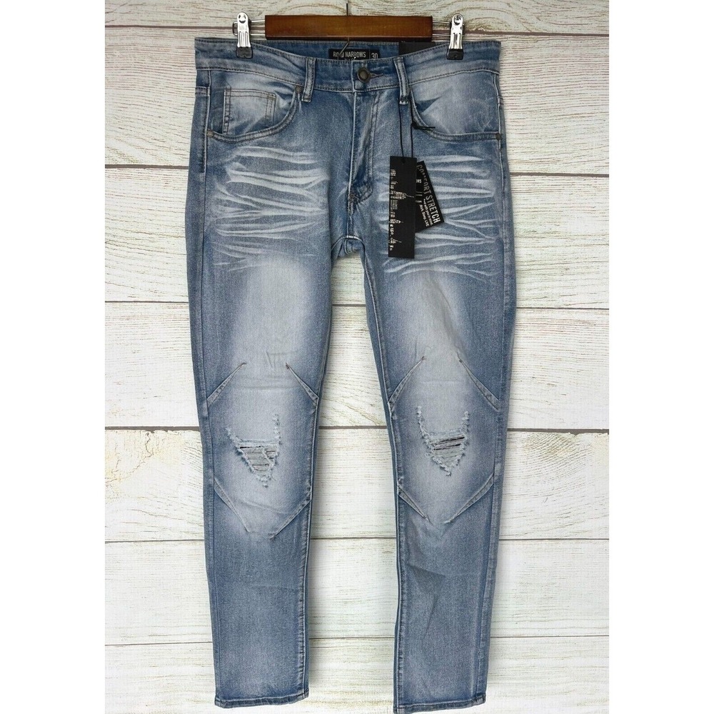 Road Narrows Jeans Mens Size 33X32 Distressed Slim Fit Blue Jeans New